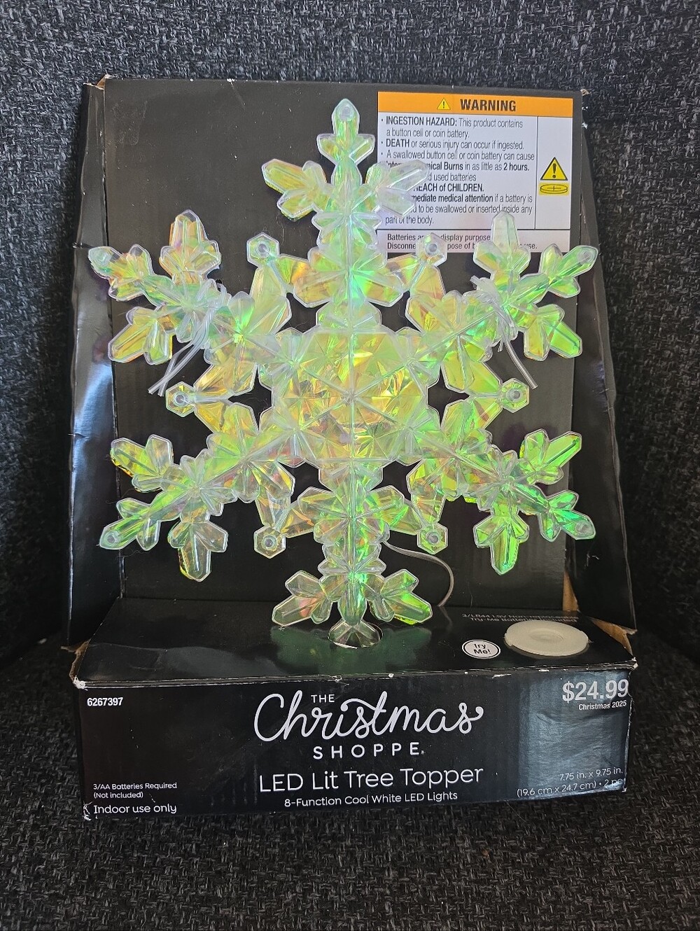 NWT The Christmas Shoppe LED Lit Tree Topper Iridescent Prismatic Snowflake